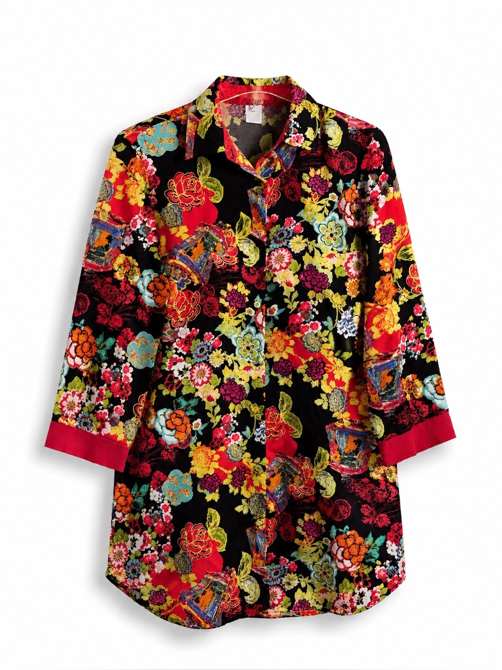 CRUZ NATORI SLEEP SHIRT JAPANESE PAGODA LOUNGE NIGHTGOWN TOP SZ S - Picture 2 of 8